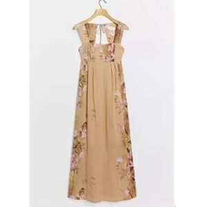 Anthropologie Floral Maxi Dress - Tan and Pink